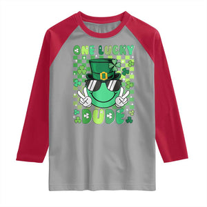 Retro St Patrick's Day Raglan Shirt One Lucky Dude Green Checkered Heart Groovy TS02 Sport Gray Red Print Your Wear