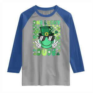 Retro St Patrick's Day Raglan Shirt One Lucky Dude Green Checkered Heart Groovy TS02 Sport Gray Royal Print Your Wear