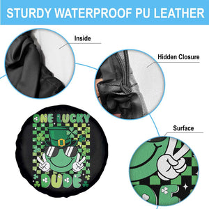 Retro St Patrick's Day Spare Tire Cover One Lucky Dude Green Checkered Heart Groovy TS02 Print Your Wear