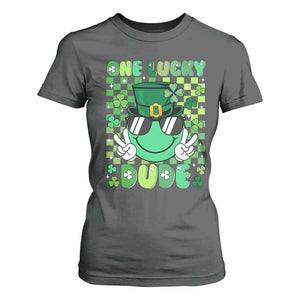 Retro St Patrick's Day T Shirt For Women One Lucky Dude Green Checkered Heart Groovy TS02 Dark Heather Print Your Wear