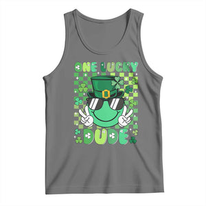 Retro St Patrick's Day Tank Top One Lucky Dude Green Checkered Heart Groovy TS02 Black Heather Print Your Wear