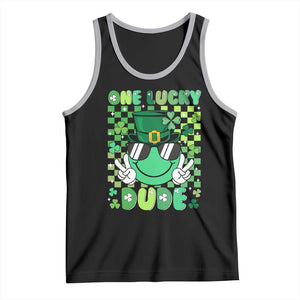 Retro St Patrick's Day Tank Top One Lucky Dude Green Checkered Heart Groovy TS02 Black Athletic Heather Print Your Wear