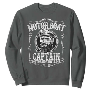 Motor Boat Captain Sweatshirt Funny Boating Pontoon Party Motor Boatin Lake Life TS02 Dark Heather Print Your Wear