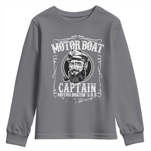 Motor Boat Captain Youth Sweatshirt Funny Boating Pontoon Party Motor Boatin Lake Life TS02 Charcoal Print Your Wear