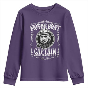 Motor Boat Captain Youth Sweatshirt Funny Boating Pontoon Party Motor Boatin Lake Life TS02 Purple Print Your Wear