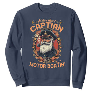 Funny Motor Boat Captain Sweatshirt Pontoon SOB Motor Boating Vintage TS02 Navy Print Your Wear