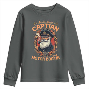 Funny Motor Boat Captain Youth Sweatshirt Pontoon SOB Motor Boating Vintage TS02 Dark Heather Print Your Wear