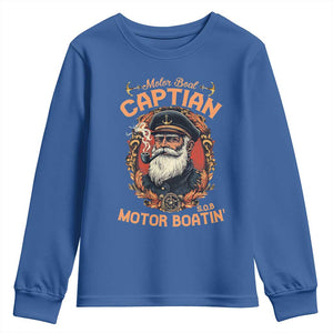 Funny Motor Boat Captain Youth Sweatshirt Pontoon SOB Motor Boating Vintage TS02 Royal Blue Print Your Wear