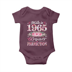 Happy 60th Birthday Floral Baby Onesie Made In 1965 60 Years of Perfection TS02 Maroon Print Your Wear