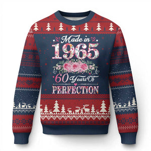 Happy 60th Birthday Floral Ugly Christmas Sweater Made In 1965 60 Years of Perfection TS02 Navy Red Print Your Wear
