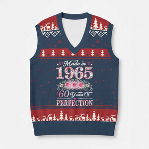 Happy 60th Birthday Floral V-Neck Knit Sweater Vest Made In 1965 60 Years of Perfection TS02 Navy Red Print Your Wear