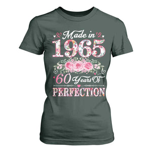 Happy 60th Birthday Floral T Shirt For Women Made In 1965 60 Years of Perfection TS02 Dark Forest Green Print Your Wear