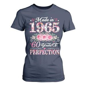 Happy 60th Birthday Floral T Shirt For Women Made In 1965 60 Years of Perfection TS02 Navy Print Your Wear