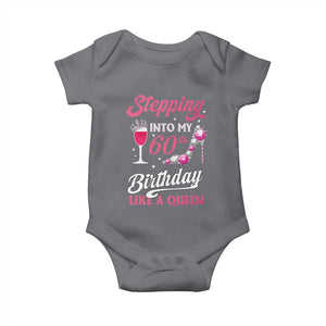 Stepping Into My 60th Birthday Baby Onesie Like A Queen Pink Wine Glass TS02 Charcoal Print Your Wear