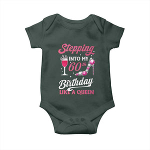 Stepping Into My 60th Birthday Baby Onesie Like A Queen Pink Wine Glass TS02 Print Your Wear