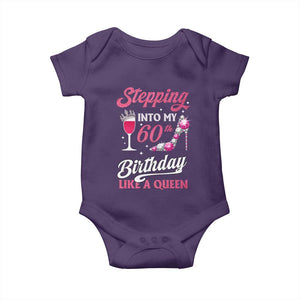 Stepping Into My 60th Birthday Baby Onesie Like A Queen Pink Wine Glass TS02 Purple Print Your Wear