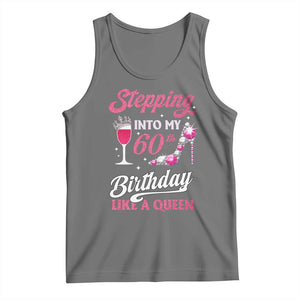 Stepping Into My 60th Birthday Tank Top Like A Queen Pink Wine Glass TS02 Black Heather Print Your Wear