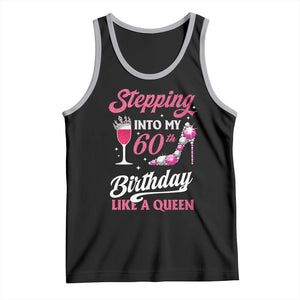 Stepping Into My 60th Birthday Tank Top Like A Queen Pink Wine Glass TS02 Black Athletic Heather Print Your Wear