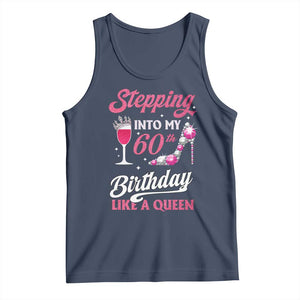 Stepping Into My 60th Birthday Tank Top Like A Queen Pink Wine Glass TS02 Navy Print Your Wear