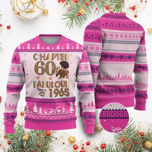Chapter 60 Fabulous Leopard Ugly Christmas Sweater Since 1965 60Th Birthday Gift For Women TS02 Hot Pink Print Your Wear
