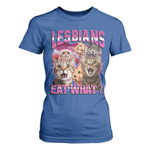 Lesbians Eat What T Shirt For Women Funny LGBTQ+ Pride Cats Meme Feline Lover Bootleg TS02 Royal Blue Print Your Wear