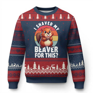 I Shaved My Beaver Ugly Christmas Sweater Inappropriate Adult Humor Naughty TS02 Navy Red Print Your Wear
