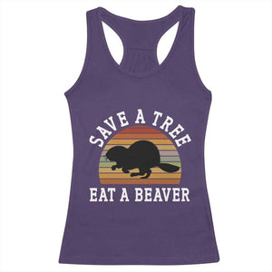 Save A Tree Eat A Beaver Racerback Tank Top Funny Ironic Beaver TS02 Purple Print Your Wear