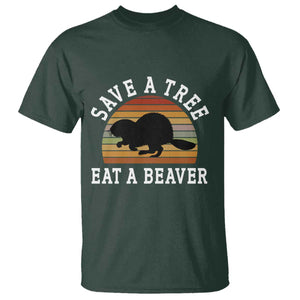 Save A Tree Eat A Beaver T Shirt Funny Ironic Beaver TS02 Dark Forest Green Print Your Wear