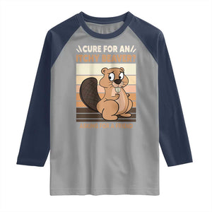Funny Beaver Raglan Shirt Cure For An Itchy Beaver Ask For A Friend Adult Humor TS02 Sport Gray Navy Print Your Wear