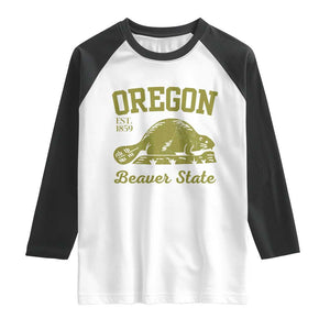 Beaver State Oregon Raglan Shirt Est 1859 Vintage Flag TS02 White Black Print Your Wear