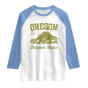 Beaver State Oregon Raglan Shirt Est 1859 Vintage Flag TS02 White Carolina Blue Print Your Wear