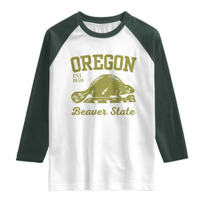 Beaver State Oregon Raglan Shirt Est 1859 Vintage Flag TS02 White Dark Forest Green Print Your Wear