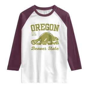 Beaver State Oregon Raglan Shirt Est 1859 Vintage Flag TS02 White Maroon Print Your Wear