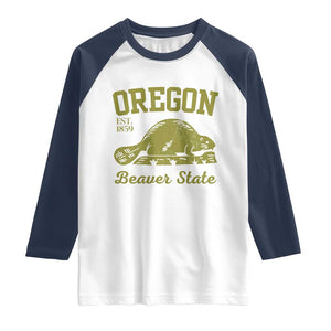 Beaver State Oregon Raglan Shirt Est 1859 Vintage Flag TS02 White Navy Print Your Wear