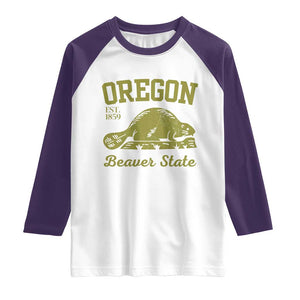 Beaver State Oregon Raglan Shirt Est 1859 Vintage Flag TS02 White Purple Print Your Wear