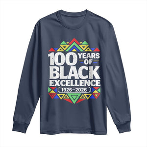100 Years of Black Excellence 1926 2026 Long Sleeve Shirt African Tribal Pattern Heritage Celebrating Black History TS02 Navy Print Your Wear