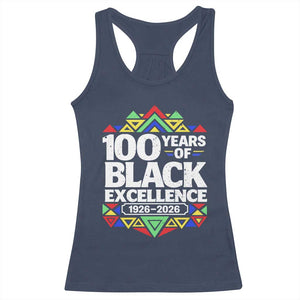 100 Years of Black Excellence 1926 2026 Racerback Tank Top African Tribal Pattern Heritage Celebrating Black History TS02 Navy Print Your Wear
