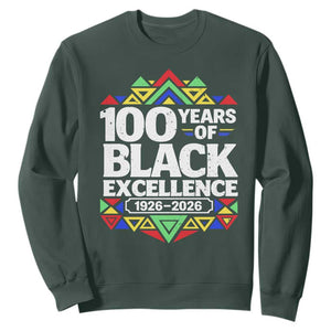 100 Years of Black Excellence 1926 2026 Sweatshirt African Tribal Pattern Heritage Celebrating Black History TS02 Dark Forest Green Print Your Wear