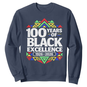 100 Years of Black Excellence 1926 2026 Sweatshirt African Tribal Pattern Heritage Celebrating Black History TS02 Navy Print Your Wear