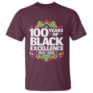 100 Years of Black Excellence 1926 2026 T Shirt African Tribal Pattern Heritage Celebrating Black History TS02 Maroon Print Your Wear