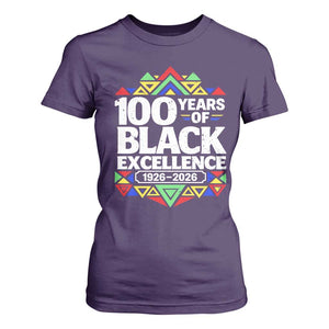 100 Years of Black Excellence 1926 2026 T Shirt For Women African Tribal Pattern Heritage Celebrating Black History TS02 Purple Print Your Wear