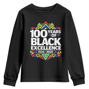 100 Years of Black Excellence 1926 2026 Youth Sweatshirt African Tribal Pattern Heritage Celebrating Black History TS02 Black Print Your Wear