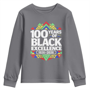 100 Years of Black Excellence 1926 2026 Youth Sweatshirt African Tribal Pattern Heritage Celebrating Black History TS02 Charcoal Print Your Wear