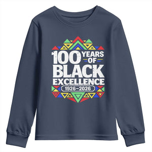 100 Years of Black Excellence 1926 2026 Youth Sweatshirt African Tribal Pattern Heritage Celebrating Black History TS02 Navy Print Your Wear