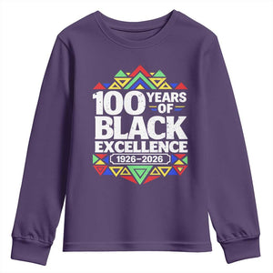 100 Years of Black Excellence 1926 2026 Youth Sweatshirt African Tribal Pattern Heritage Celebrating Black History TS02 Purple Print Your Wear