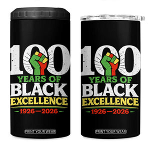 100 Years of Black Excellence 1926 2026 4 in 1 Can Cooler Tumbler Pan-African Raised Fist Pride Honoring Black History Legacy TS02 One Size: 16 oz Black Print Your Wear