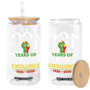 100 Years of Black Excellence 1926 2026 Glass Can Pan-African Raised Fist Pride Honoring Black History Legacy TS02 Print Your Wear