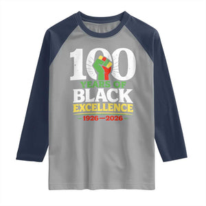 100 Years of Black Excellence 1926 2026 Raglan Shirt Pan-African Raised Fist Pride Honoring Black History Legacy TS02 Sport Gray Navy Print Your Wear