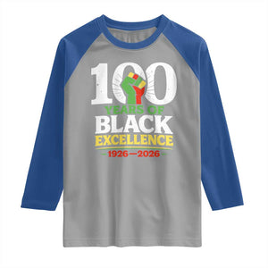 100 Years of Black Excellence 1926 2026 Raglan Shirt Pan-African Raised Fist Pride Honoring Black History Legacy TS02 Sport Gray Royal Print Your Wear
