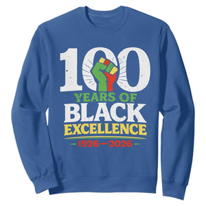 100 Years of Black Excellence 1926 2026 Sweatshirt Pan-African Raised Fist Pride Honoring Black History Legacy TS02 Royal Blue Print Your Wear